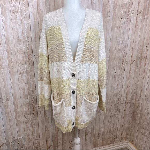 Free People Southport Beach Striped Oversized Button Front Cardigan Size Small - Picture 2 of 14